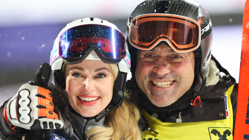 Der Italiener Kristian Ghedina mit Silvia Schneider