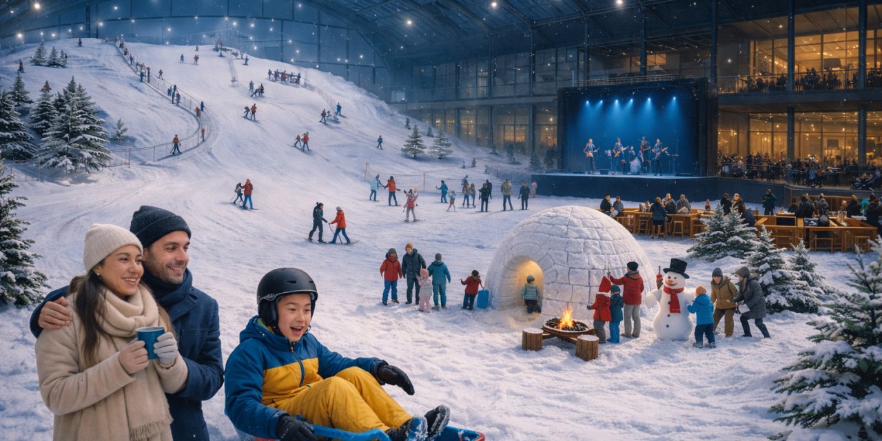 Schneeerlebniswelt in der Stadt