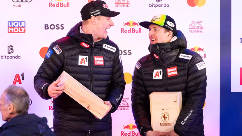 Bilder der Siegerehrung für den Super-G in Kitzbühel