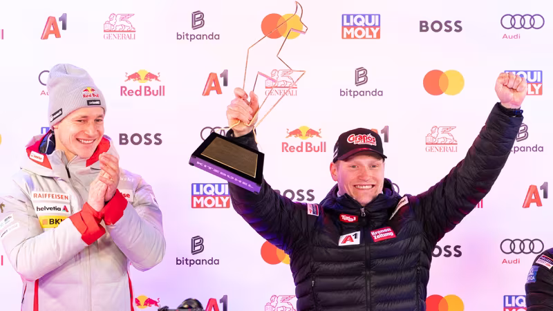 Bilder der Siegerehrung für den Super-G in Kitzbühel